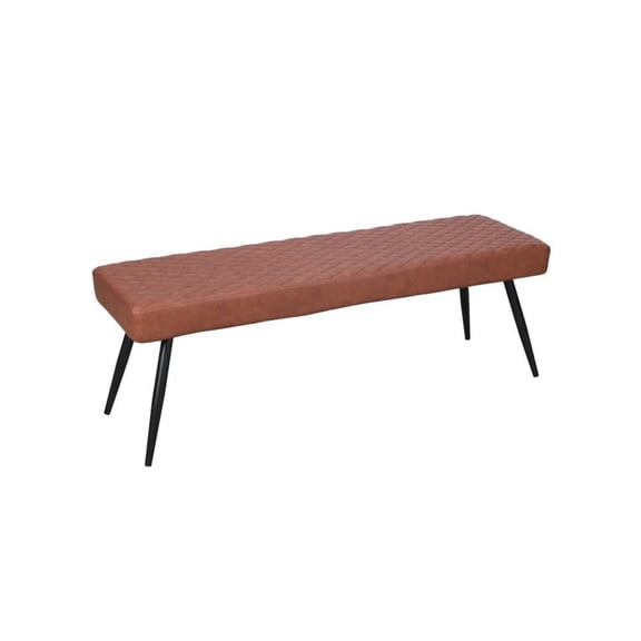 Cognac Upholstered Faux Leather Dining Bench with Black Sanded Metal Legs