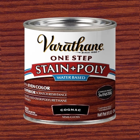 Cognac, Varathane One Step Interior Wood Stain + Polyurethane, Semi-Gloss -384364, Half Pint