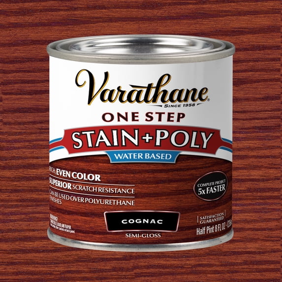 Cognac, Varathane One Step Interior Wood Stain + Polyurethane, Semi-Gloss -384364, Half Pint