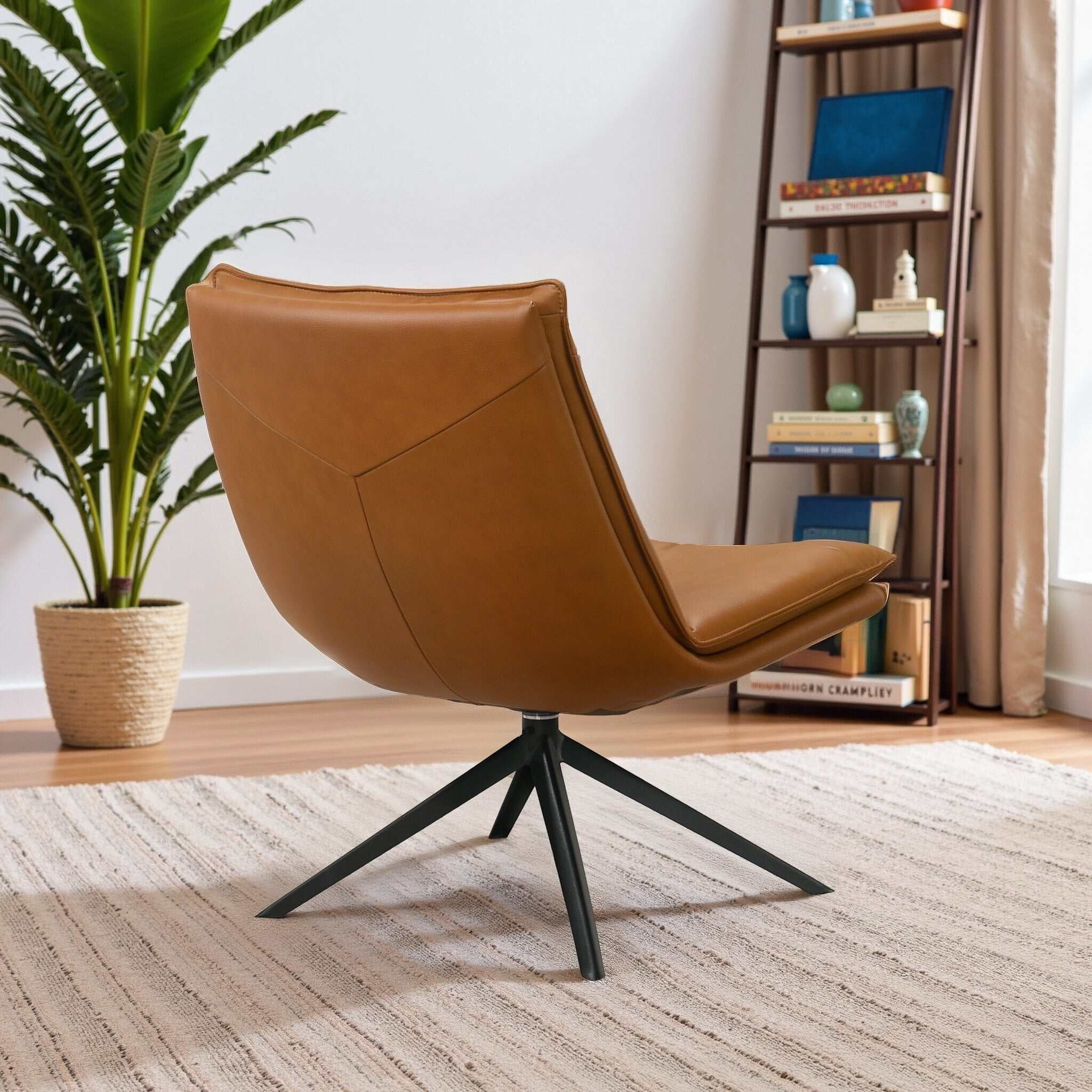 Cognac Vegan Leather Swivel Chair for Living Room, Mid-Century Modern ...
