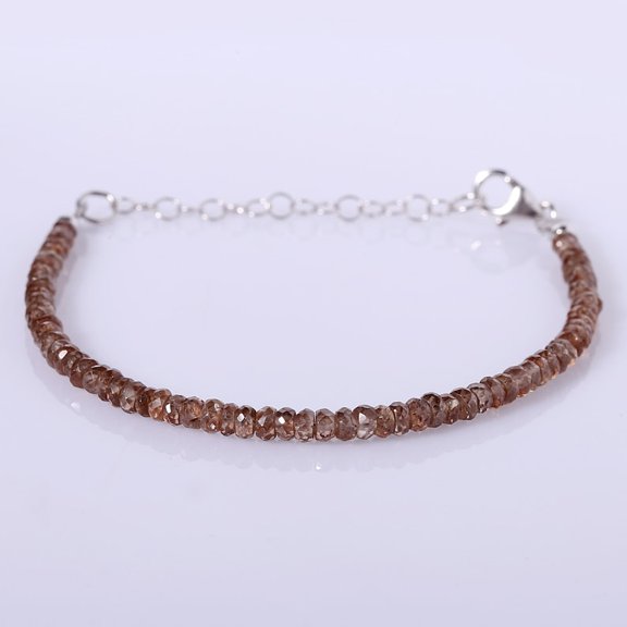 Cognac Zircon 3-3.5mm Rondelle Shape Faceted Cut Beads 7 inch Adjustable Silver Plated Clasp Bracelet for men, women, unisex. Link Chain Stacking Bracelet.|LINK_02261