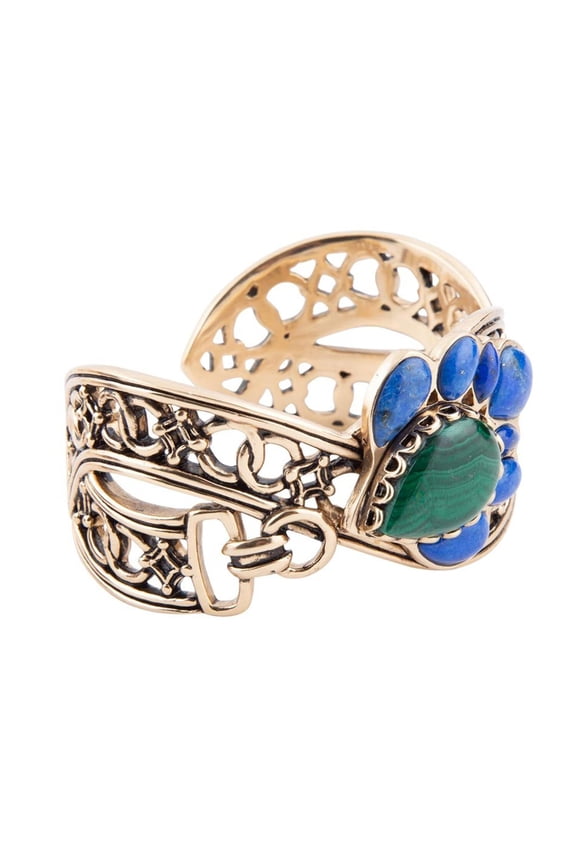 Cognate Green Malachite and Blue Lapis Golden Cuff Bracelet