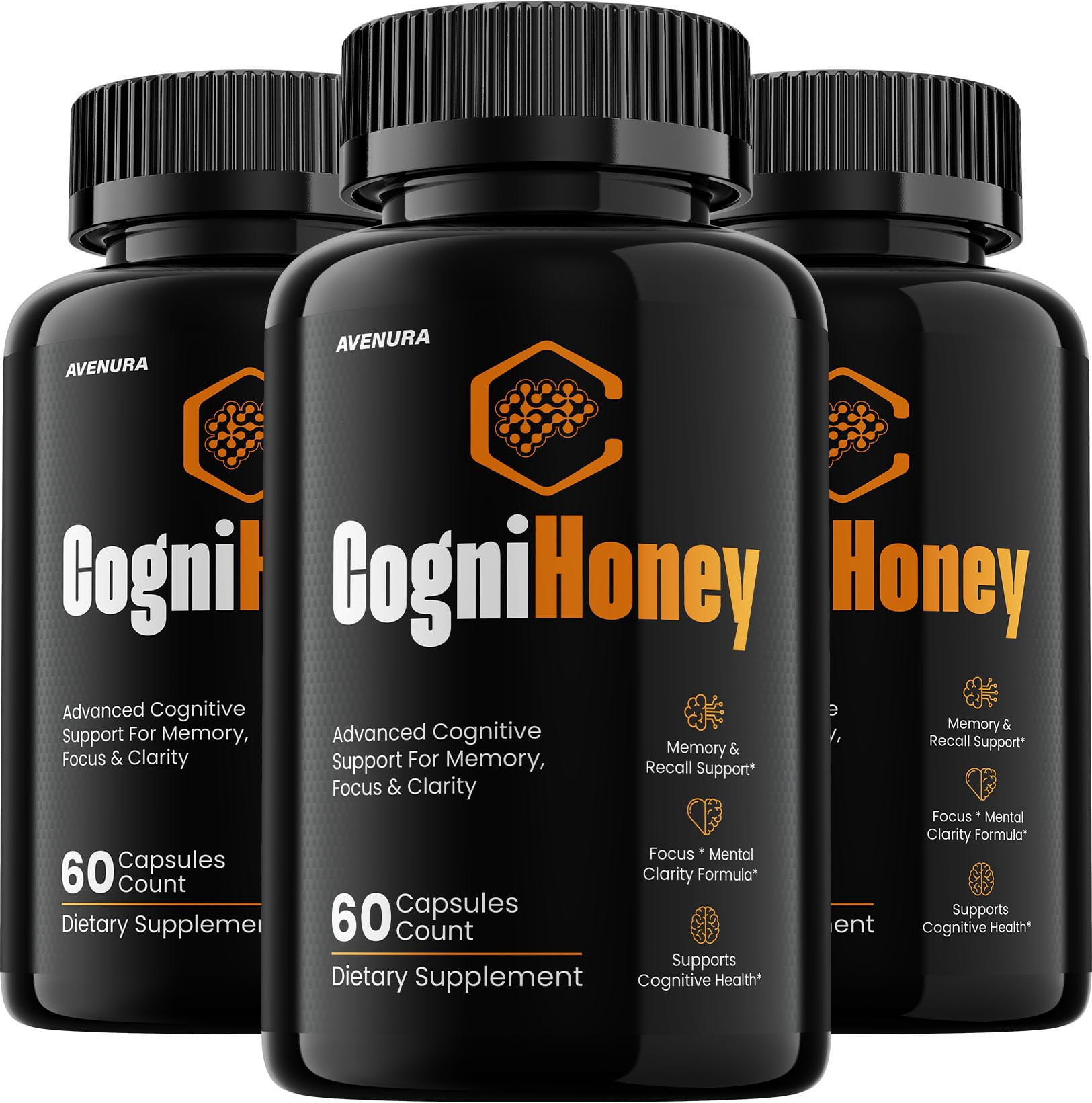 CogniHoney Capsules – Cogni Honey Natural Blend Memory Focus Brain Support Supplement, 3 Pack, 180 Capsules