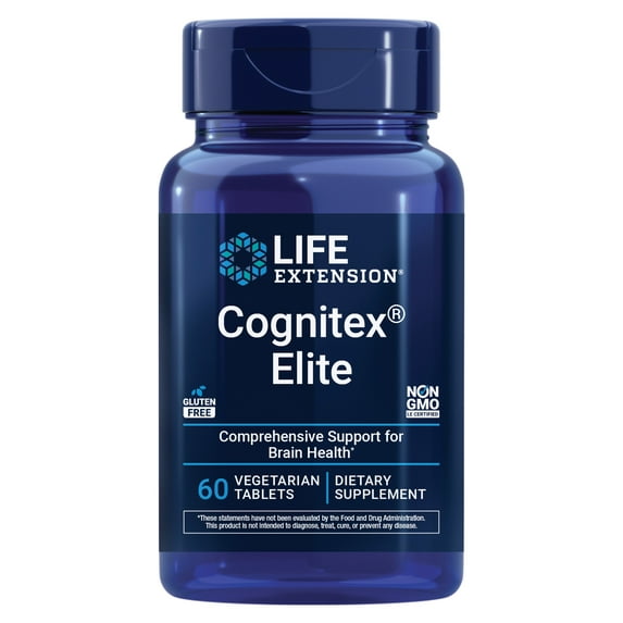 Life Extension Cognitex® Elite, sage, blueberry, ashwagandha, phosphatidylserine, vinpocetine, attention, focus, mood & memory, gluten-free, non-GMO, vegetarian, 60 tablets