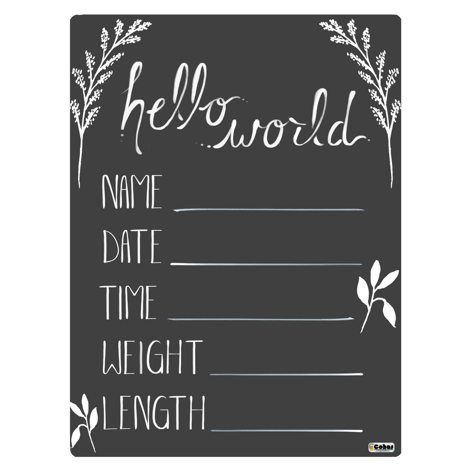 Cohas Hello World Baby Announcement 9 by 12 Inch Chalkboard - Walmart.com, image size:1500x1500