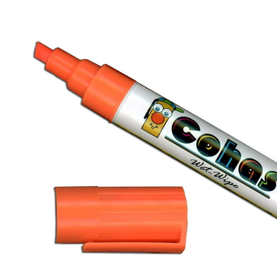 Cohas Liquid Chalk Wet Erase Marker, Bullet and Chisel Tip, Bright Orange