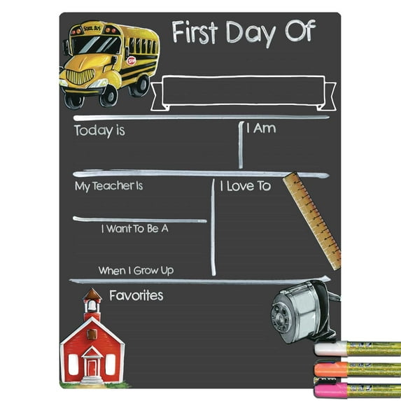 Cohas Schoolhouse First Day of School Milestone Chalkboard, 15 by 20 inches, 3 Bright Markers
