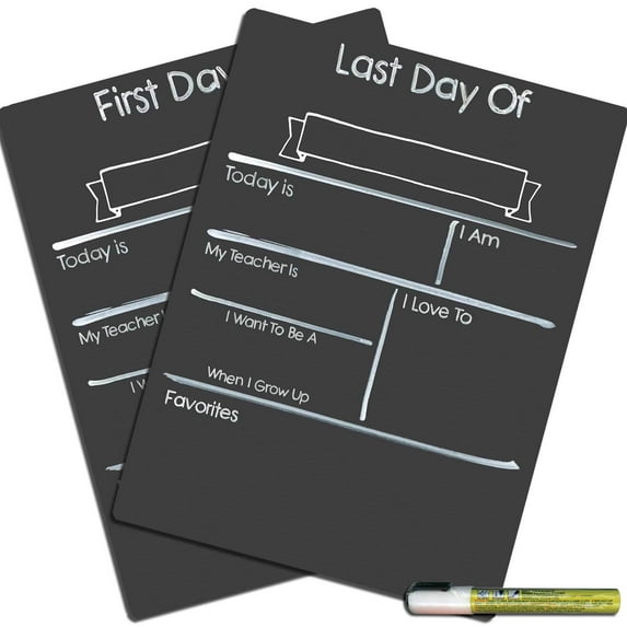 Cohas Simple First and Last Day of School Milestone Chalkboards, 12 by 16 inches, White Marker