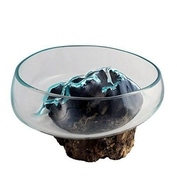 Cohasset Gifts 20 cm Across Molten Glass & Wood Open Top