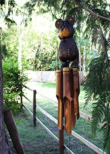 Natural Brown Bamboo Bear Wind Chime with Hand-Carved Tubes