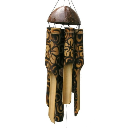 Cohasset Gifts 166 Cohasset Simple Bamboo Wind Chime, Small, Burnt in Wood Flower Design