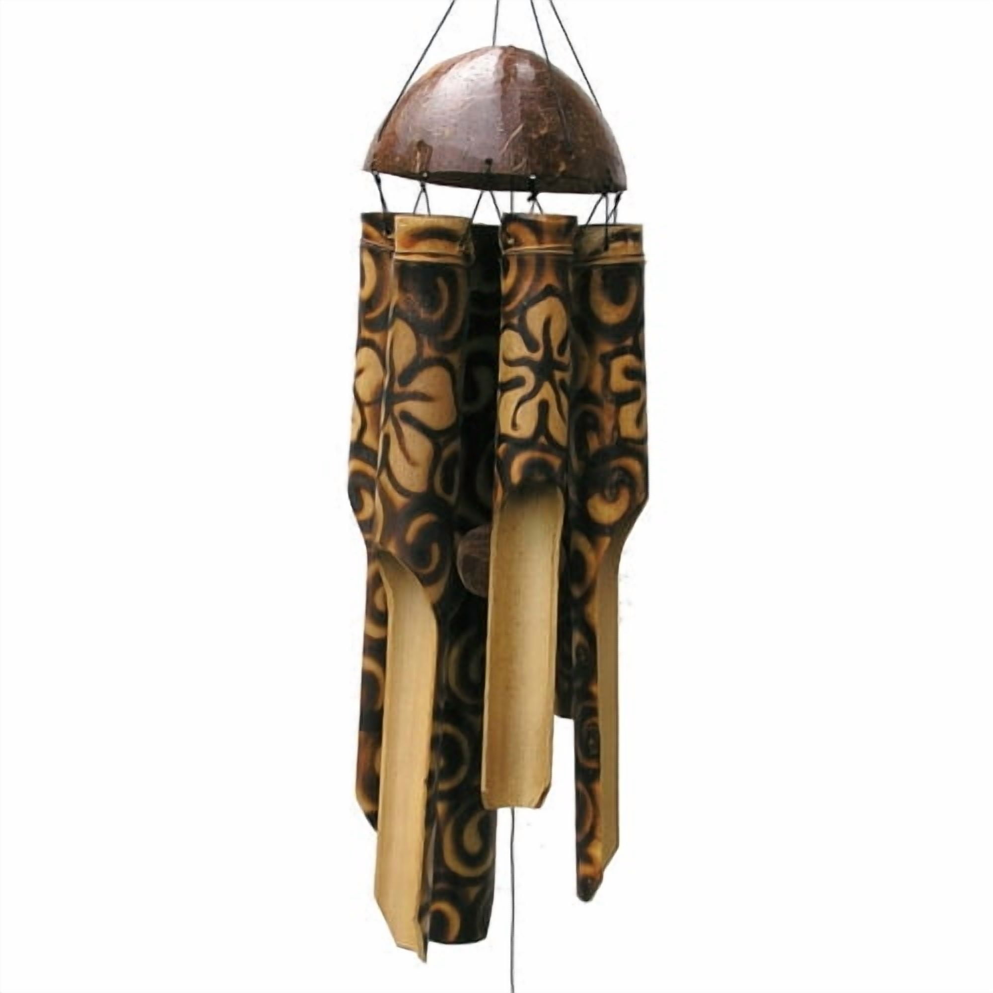 Cohasset Gifts 166 Cohasset Simple Bamboo Wind Chime, Small, Burnt in Wood Flower Design