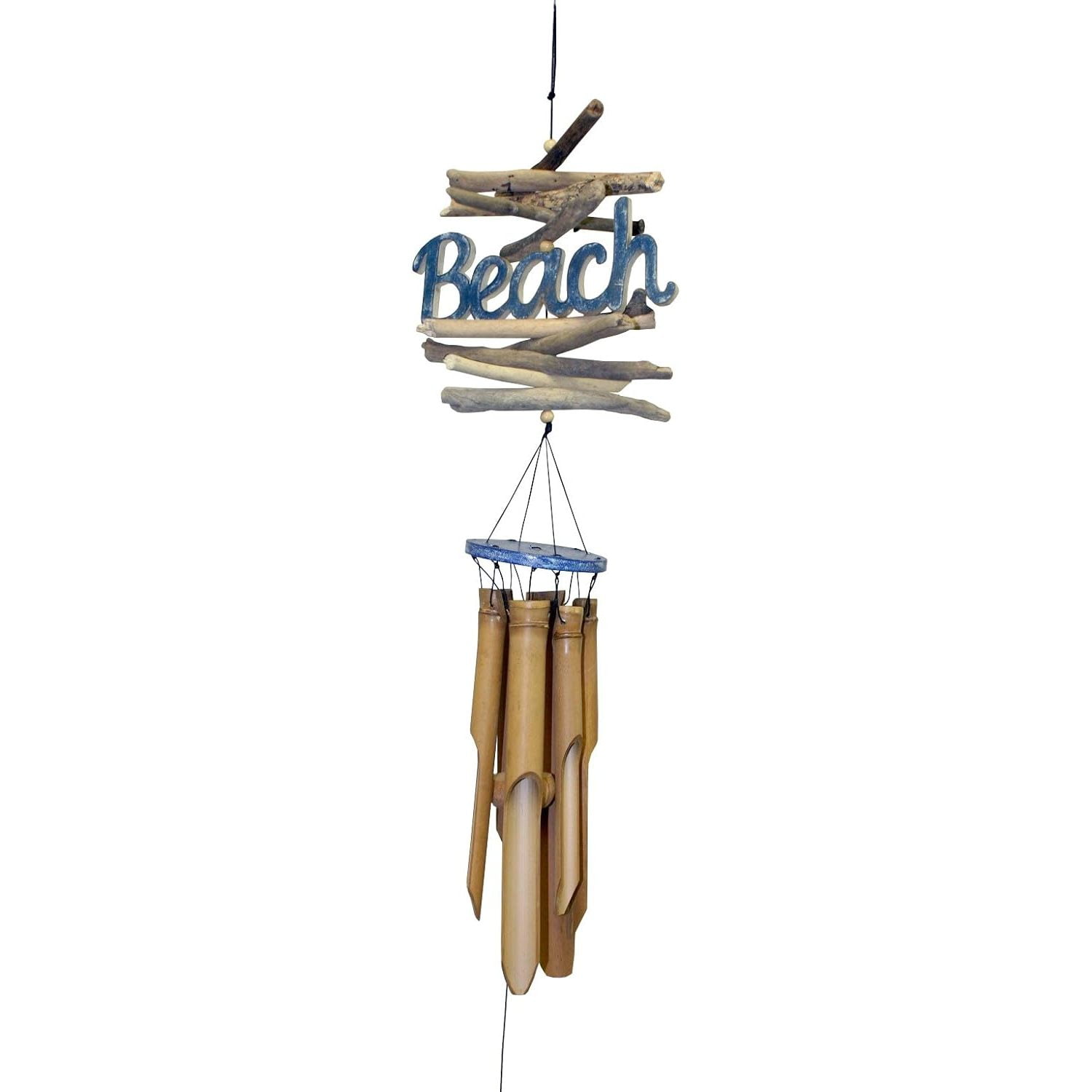 Cohasset Gifts 208 Cohasset Beach Logo Bamboo Wind Chime, Hand Painted Blue, White Washed