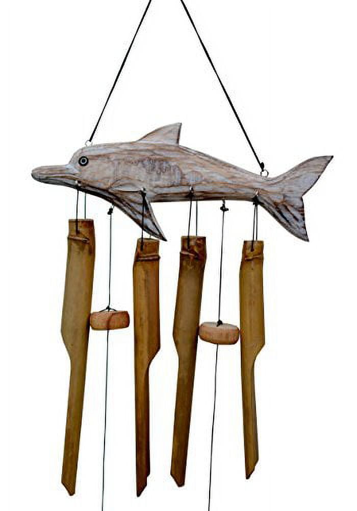 White Washed Hand Carved Dolphin Bamboo Wind Chime