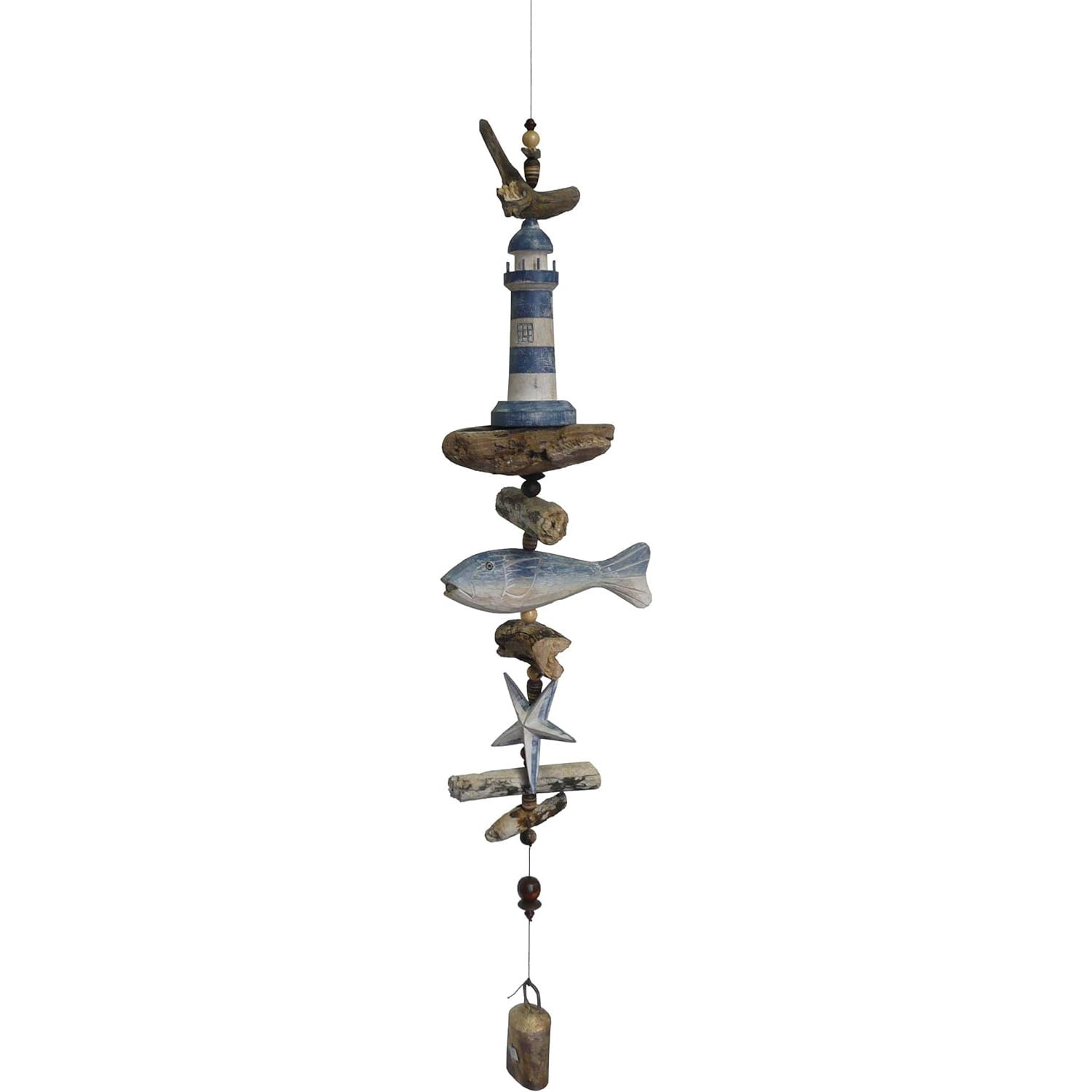 Cohasset Gifts 587WB Wind Lighthouse w/Fish & Star Bell, Blue & White