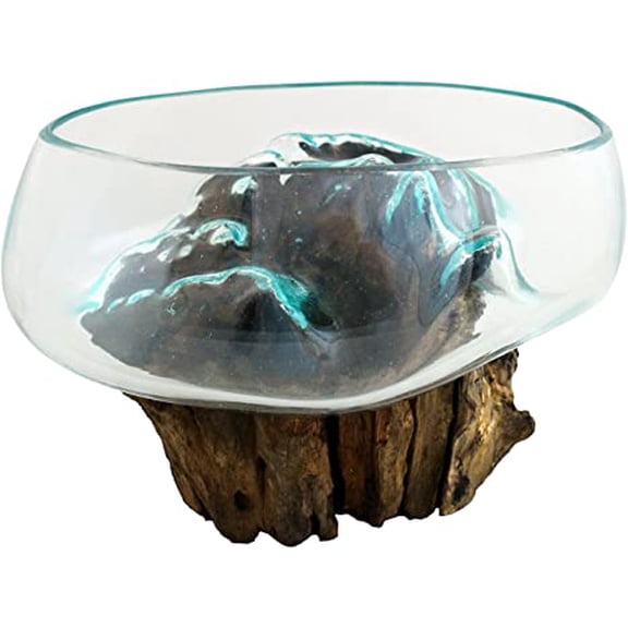 Cohasset Gifts Cohasset Wide Mouth Molten, Approximately 9.5", Natural Wood and Recycled Glass