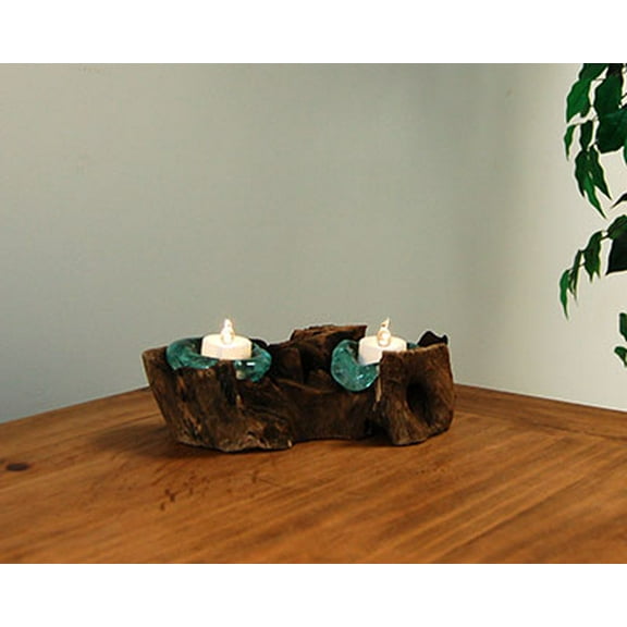 Cohasset Gifts & Garden 2 Piece Molten Glass and Wood Tealight Set