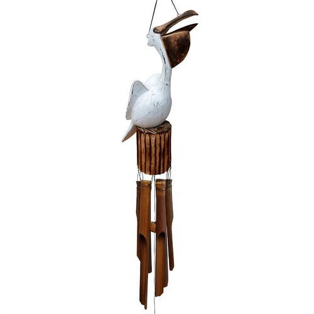 Handcrafted 48" Brown and White Bamboo Pelican Wind Chime