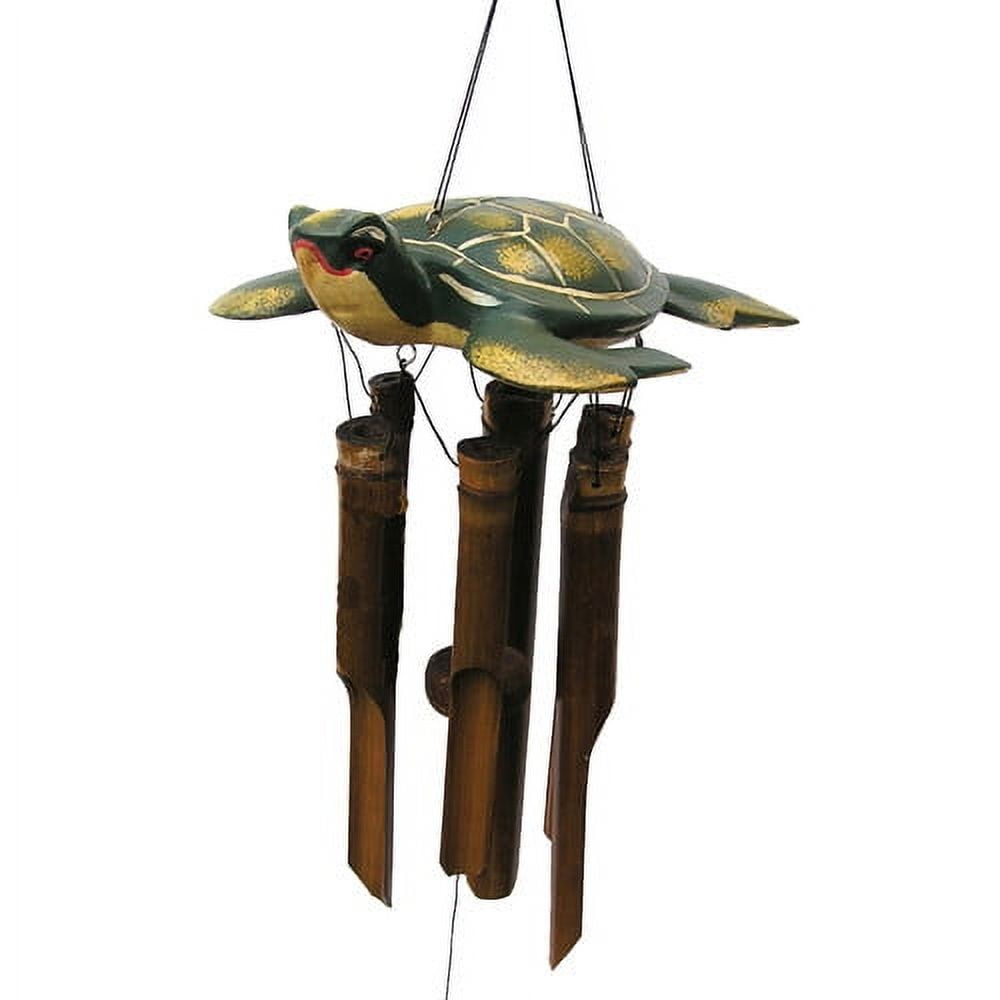 Handcrafted Green and Brown Bamboo Sea Turtle Wind Chime