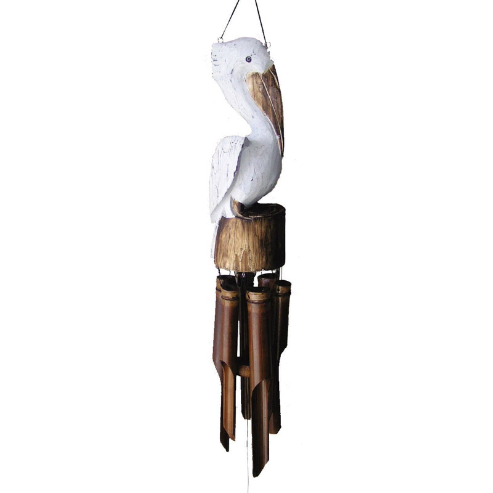 Hand-Carved White Pelican Bamboo Wind Chime