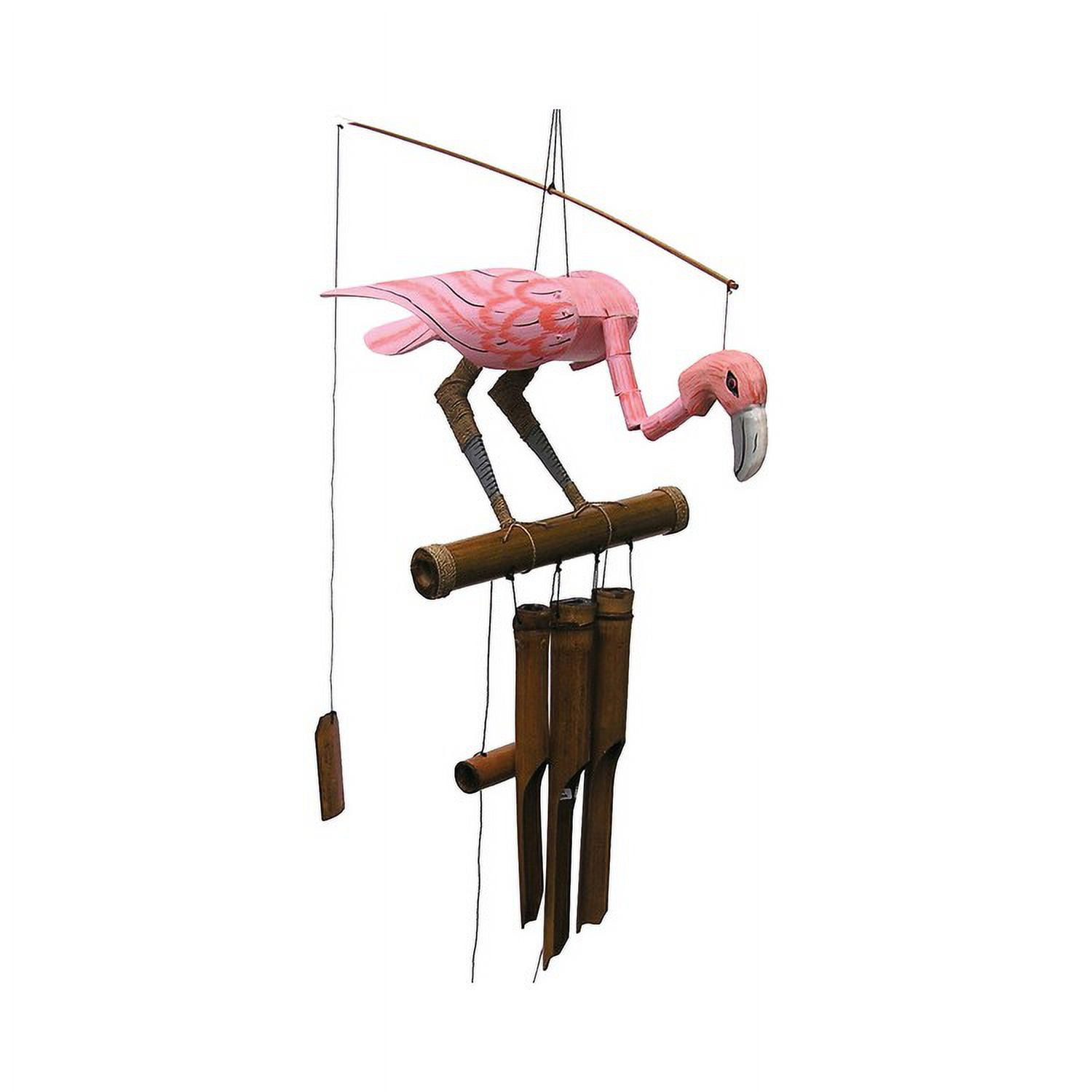Handmade Pink Flamingo Bamboo Wind Chime, 36 Inches