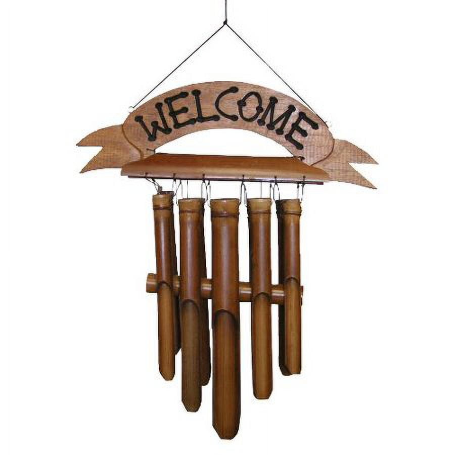 Hand-Carved Bamboo Welcome Wind Chime with Natural Finish