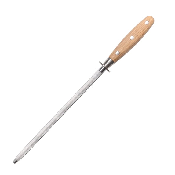 Cohesion Knife Sharpener Rod for Kitchen Knife, 10 In Carbon Steel Professional Knife Sharpening Rod with White Oak Wood Handle