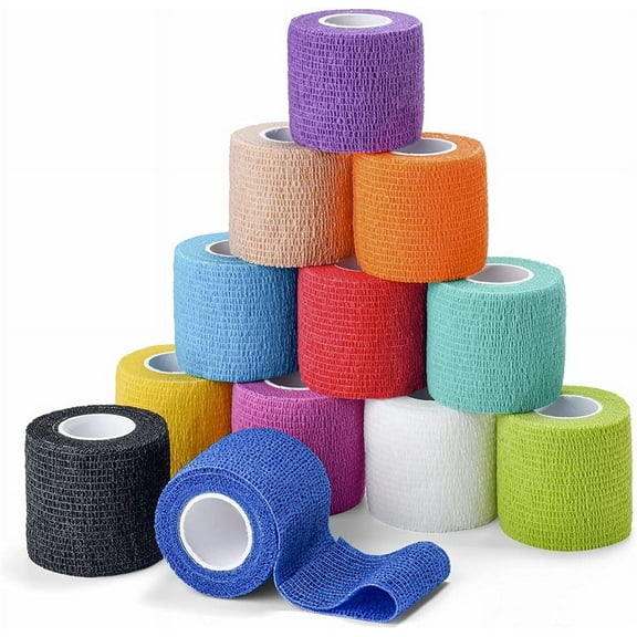 Cohesive Bandage,5cm x 4.5m 12 Pack Self Adhesive Bandage Wrap,Breathable Bandage Tape,Athletic Elastic Self Adherent Wrap for Sports Injury,Wrist,Knee,Ankle Sprains and Swelling
