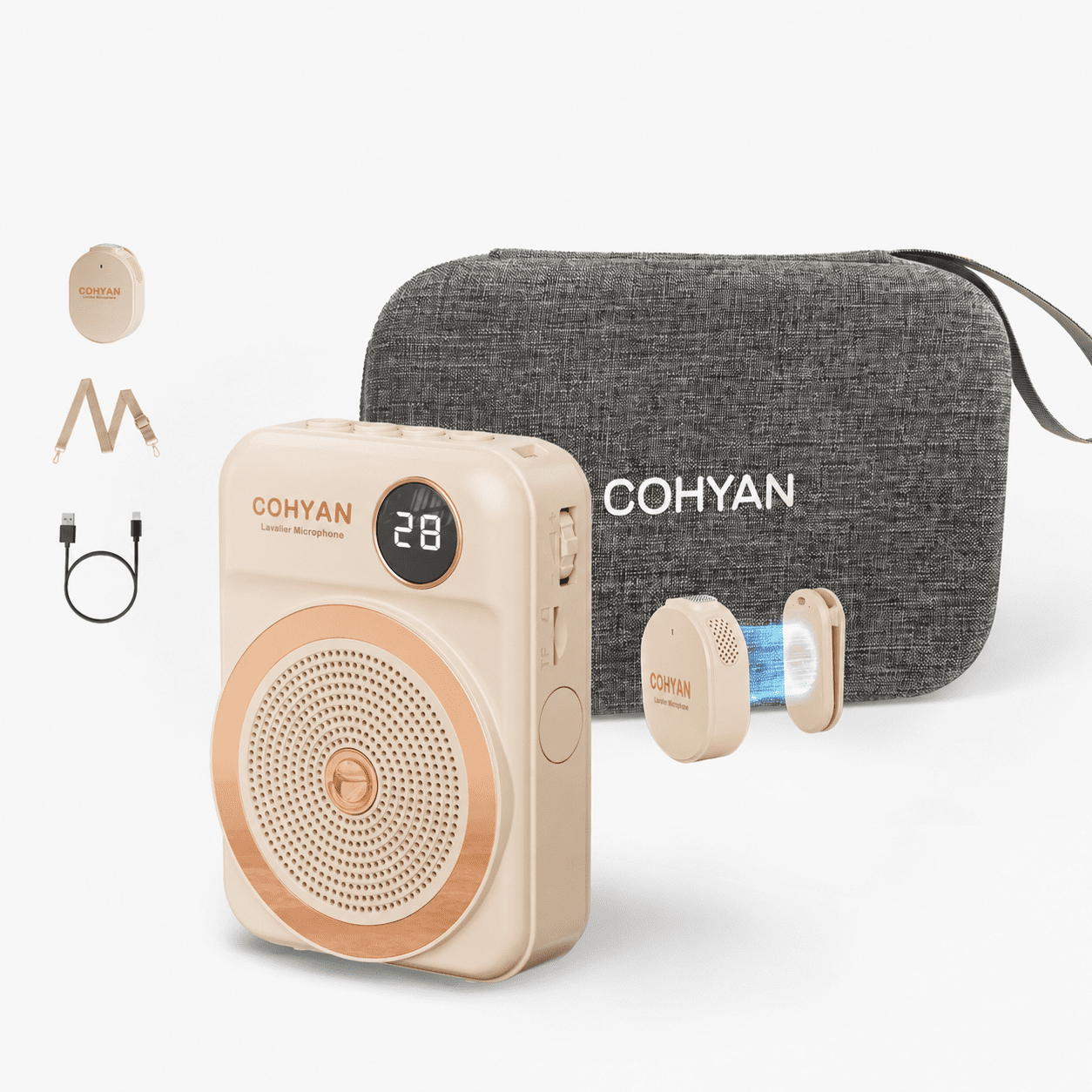 Cohyan Portable Voice Amplifier Personal PA Speaker with Digital Display Rechargeable Wireless Lavalier Microphone 1 Pack