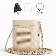 Cohyan Beige Portable Voice Amplifier for Teachers, Wearable Personal PA Speaker with Wired Headset Mic, Fashion Chain & Shoulder Strap for Classroom, Tour Guide, Yoga, Training