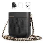 Cohyan Black Portable Voice Amplifier for Teachers, Wearable Personal PA Speaker with Wired Headset Mic, Fashion Chain & Shoulder Strap for Classroom, Tour Guide, Yoga, Training