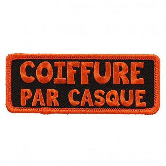 Coiffure PAR Casque, Embroidered Iron-On/Saw-On, Heat Sealed Backing Rayon Patch - 4" x 2"