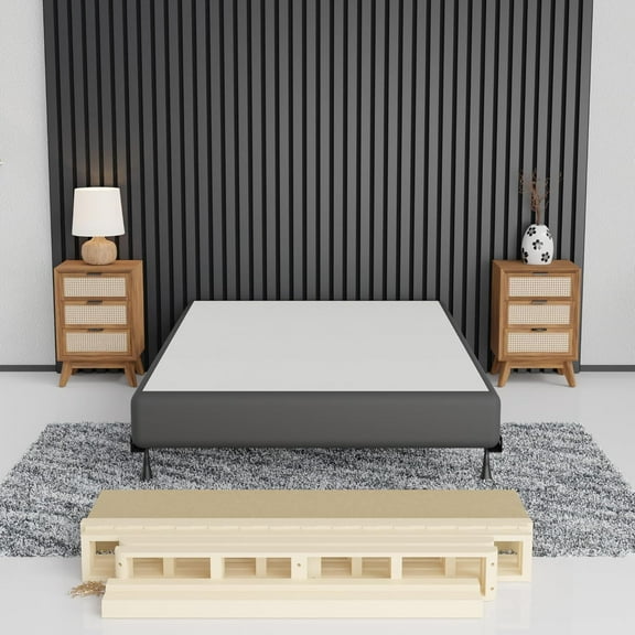 Coil, 8-Inch Sturdy Box Spring for Mattress Support-Durable and Easy to Assemble Natural Wood Foundation for Full, Gray