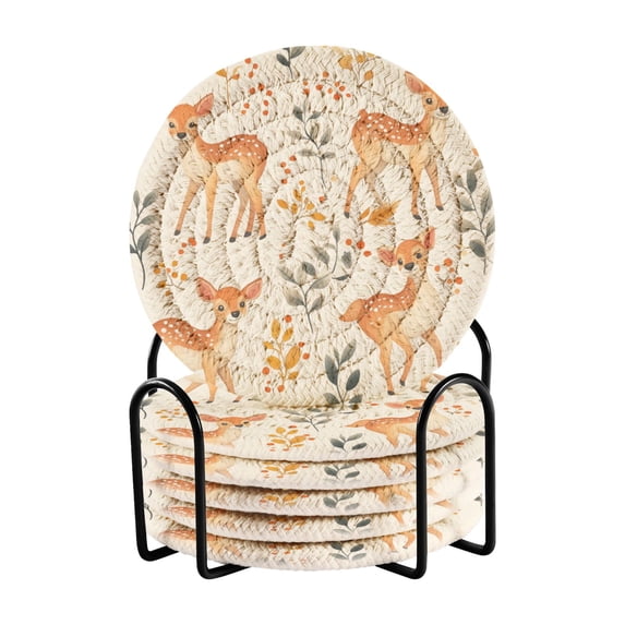 Coil Coasters Set of 6,Cute Sika Deer3.94-inch diameter printed on one side, non-slip, heat-insulating, moisture-wicking home accessory.