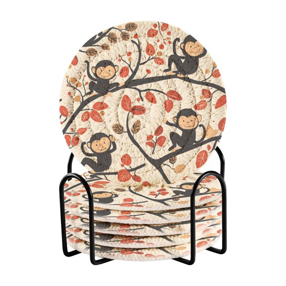 Coil Coasters Set of 6Naughty Monkey3.94-inch diameter printed on one side, non-slip, heat-insulating, moisture-wicking home accessory.