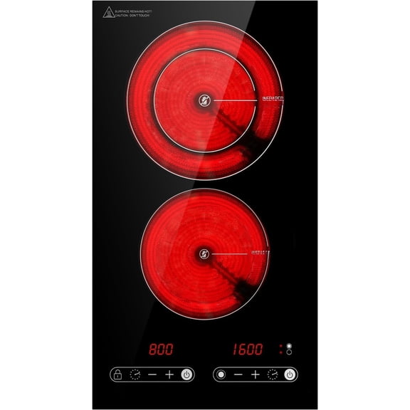 Coil Design of Double Burner, 1800W Electric Ceramic Hot Plate for Cooking, 2 Burner Cooker Portable Countertop or 12inch -in Cooktop Stove Top, Compatible with Cookware
