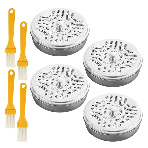 Coil Holder, Stainless Steel Round Incense Holder with Hollow Lid and Stand, Coil Rack with Brush, Portable Incense Burner for Indoor Outdoor