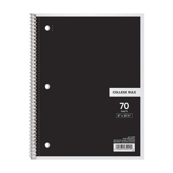 Coil Notebook Black, Notebooks 1 Subject for École College Ruled Paper 70 Sheets 8 X 10.5 Inches 1 Pack Black White Blue Red Yellow Green Dark Blue