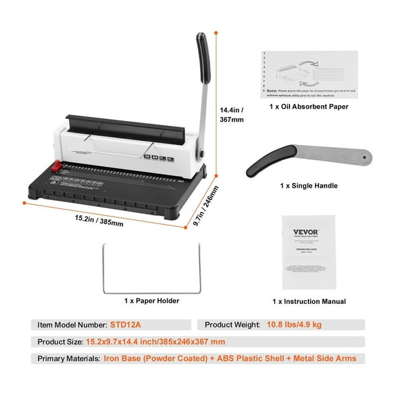 Coil Spiral Binding Machine Manual Book Maker 34-Holes Binding 120 Sheets Punch Binder Adjustable Coil Binding Spines ,Easy to Operate