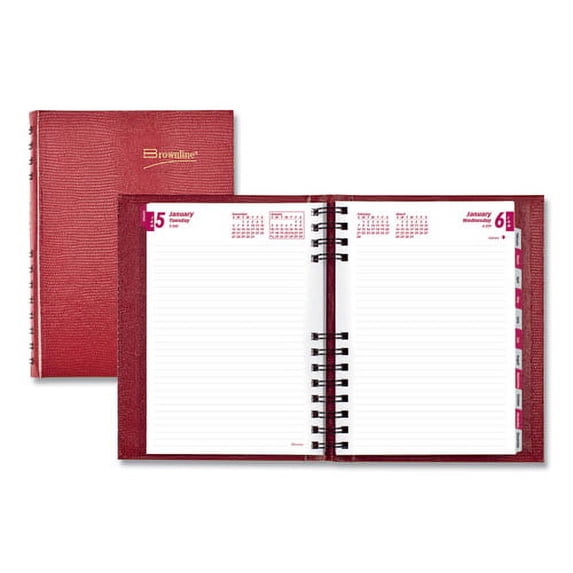 CoilPro Ruled Daily Planner, 8.25 x 5.75, Red Cover, 12-Month (Jan to Dec): 2026 | Bundle of 5