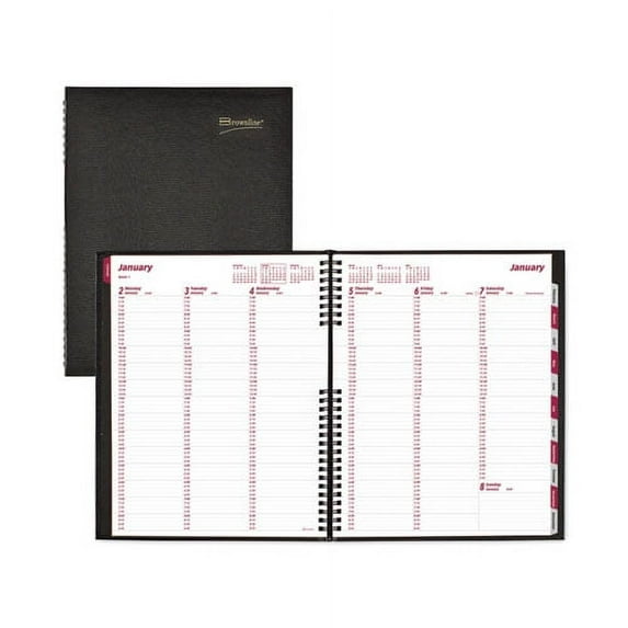 CoilPro Weekly Appointment Book in Columnar Format, 11 x 8.5, Black Lizard-Look Cover, 12-Month (Jan to Dec): 2026 | Bundle of 2