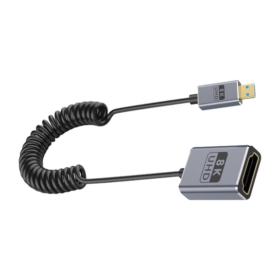 Coiled 8K60hz Coaxial Camera Cable 2.1 Version 48Gbps Bandwidth Microed Port Dynamic Cord for 8K60hz Displays