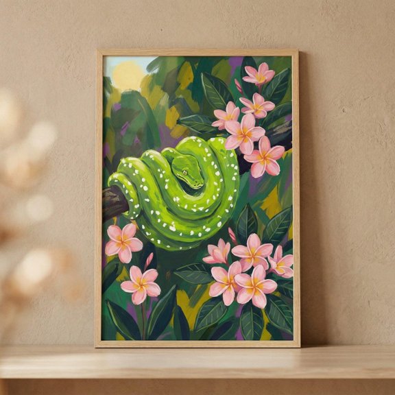 Coiled Green Tree Python Jungle Wall Decor Unframed Paper Print