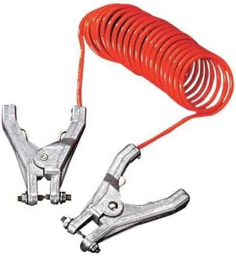 10 Ft Coiled Grounding Wire With Alligator Clamps - Orange Insulated Vinyl, For Electrical Work