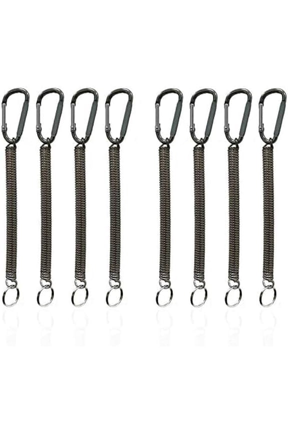 Coiled Lanyard-Retractable Spring Tether with Black Carabiner Clip for Fishing/Boating/Hiking /Camping/Outerdoor Tools (8pcs)