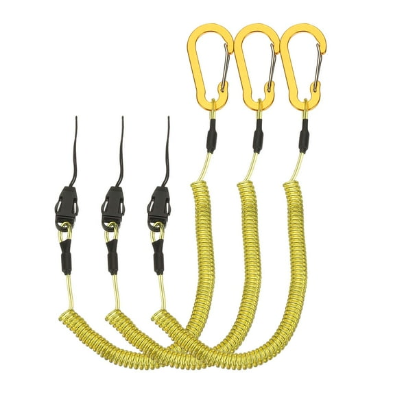 Uxcell Coiled Lanyards with Buckle Retractable Safety Ring and Quick Release Detachable Buckle for Fishing Equipment Yellow 40 Inch