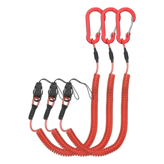 Uxcell Coiled Lanyards with Buckle Retractable Safety Ring and Quick Release Detachable Buckle for Fishing Equipment Red 47 Inch