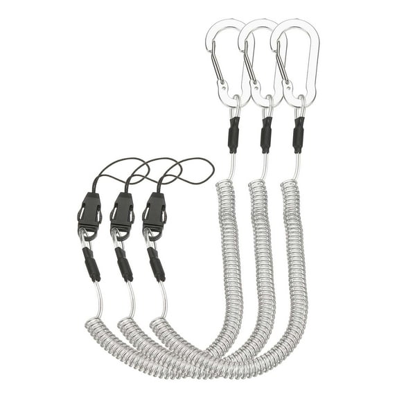 Uxcell Coiled Lanyards with Buckle Retractable Safety Ring and Quick Release Detachable Buckle for Fishing Equipment Silver Tone 47 Inch