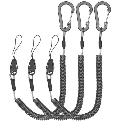 Uxcell Coiled Lanyards with Buckle Retractable Safety Ring and Quick Release Detachable Buckle for Fishing Equipment Black 59 Inch