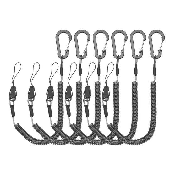 Uxcell Coiled Lanyards with Buckle Retractable Safety Ring and Quick Release Detachable Buckle for Fishing Equipment Black 59 Inch